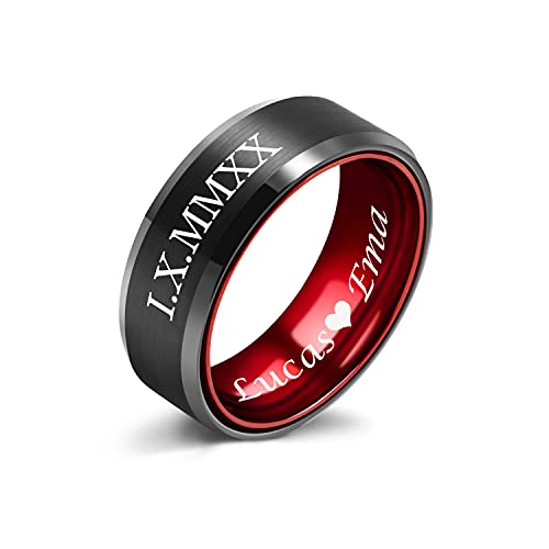 LerchPhi Engraved Custom Tungsten Rings For Men Wedding Band Personalized Titanium Promise Ring for Him Black/Red/Green/Purple/Blue Beveled Edge Szie 6 to 16 - color: Custom - 8MM Red Tungsten