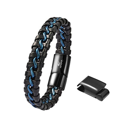 Men's Braided Genuine Leather Wristband Cuff Bracelet - color: Blue