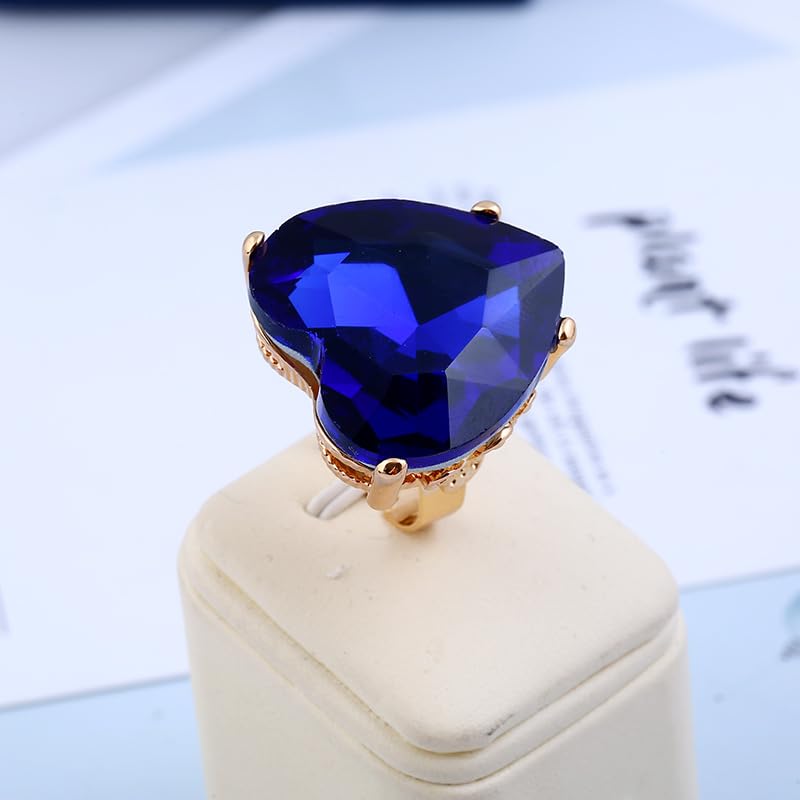 Mnyixsi Fashion Multi Color Big Crystal Heart Ring for Women, Open Adjustable Design Colorful Thick Heart Wedding Statement Ring, Shiny CZ Crystal Love Romantic Engagement Promise Ring Style 4 - color: Style 4