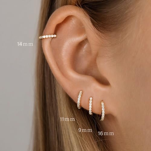 Small Gold Hoop Earrings Set for Women, 14K Gold Plated Tiny Lightweight Cubic Zirconia Huggie Earrings Trendy Dainty Cartilage Earring Jewelry for Women Gifts