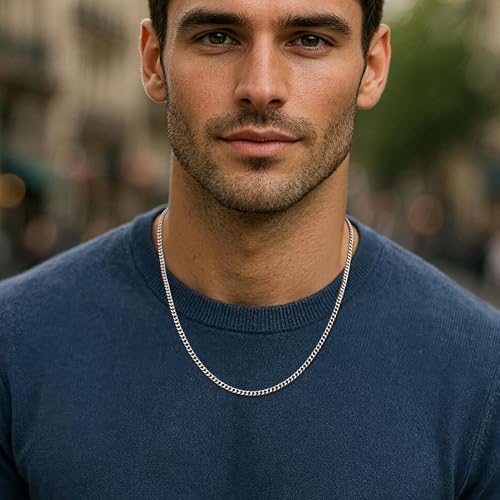 sovesi 3.5/5mm Cuban Link Chain Necklace for Men, Silver Tone/Black/14K Gold Plated Stainless Steel Necklace Chain, Mens Chain 16-28 Inch Jewelry Gift - size: 16 inches, style: Silver 3.5mm