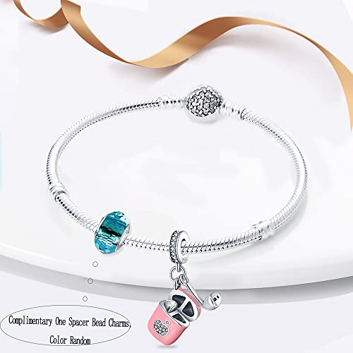 LNQOBU 925 Sterling Silver Charms for Bracelets Dangle Pendant fit Pandora Bracelets or Necklaces Jewelry Woman Gift Beads Charm (With one Spacer Beads) - style: B-Pink Headphone Pendant Charm
