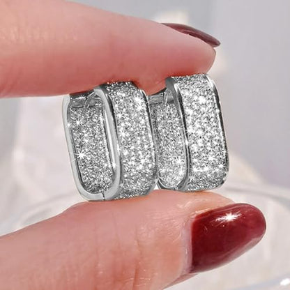 Luxury Paved Cubic Zirconia Hoop Earrings for Women Wedding Trendy Jewelry - color: E1933