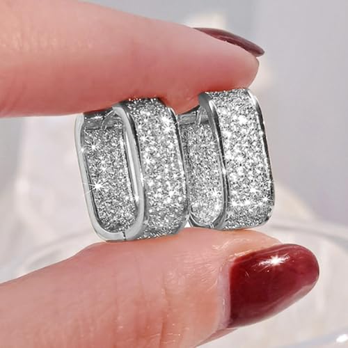 Luxury Paved Cubic Zirconia Hoop Earrings for Women Wedding Trendy Jewelry - color: E1933