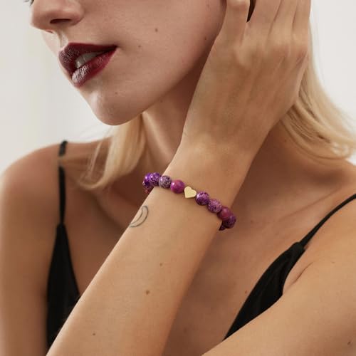 Healing Bracelet For Women Anxiety Beaded Bracelets Jewelry Healing Stone Crystal Bracelet Stress Relief Yoga Beads Chakra Bracelets Gifts For Women pink - color: Heart-Purple Sea Sediment Jasper