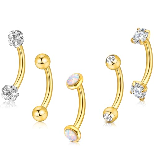 3-12 Pcs 14G Belly Button Rings Belly Rings for Women CZ Opal Navel Rings Belly Piercings Jewelry Belly Barbells Stainless Steel Body Belly Button Piercing Jewelry - color: Gold/Clear CZ 5pcs 10mm