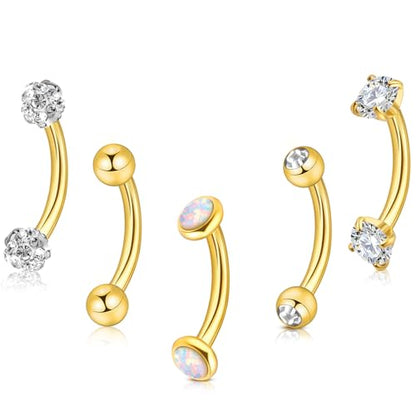 3-12 Pcs 14G Belly Button Rings Belly Rings for Women CZ Opal Navel Rings Belly Piercings Jewelry Belly Barbells Stainless Steel Body Belly Button Piercing Jewelry - color: Gold/Clear CZ 5pcs 10mm