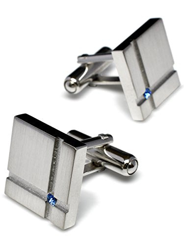 [TAVARAT] Cufflinks for Men Black Silver Red Blue Crystal glass Tps-040 - style: silver blue