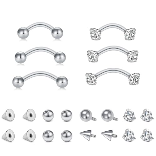 Zolure Eyebrow Piercing Jewelry Curved Barbell Stianless Steel Tiny Eyebrow Ring Daith Rook Earrings Vertical Labret Lip Jewelrys Ear Helix Conch for Women Men 16g 6mm/8mm/10mm - color: 16G 6mm/8mm/10mm #1S