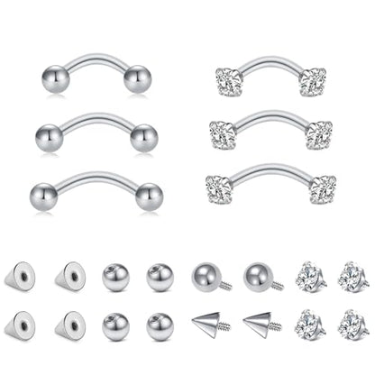 Zolure Eyebrow Piercing Jewelry Curved Barbell Stianless Steel Tiny Eyebrow Ring Daith Rook Earrings Vertical Labret Lip Jewelrys Ear Helix Conch for Women Men 16g 6mm/8mm/10mm - color: 16G 6mm/8mm/10mm #1S