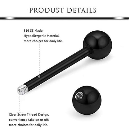 Hoeudjo 14Pcs 14G Surgical Steel Chain Dangle Nipple Rings Barbell Piercing Jewelry Retainer for Women - color: 7 Pairs/14G/Black