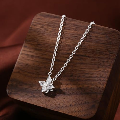 Gold Silver Necklace for Women, Dainty Cubic Zirconia Pendant | Teardrop CZ Charm, 14K Gold/Sterling Silver Plated, Adjustable Chain, Hypoallergenic & Waterproof Jewelry, Cute Trendy Gift - color: Silver-Clover necklace