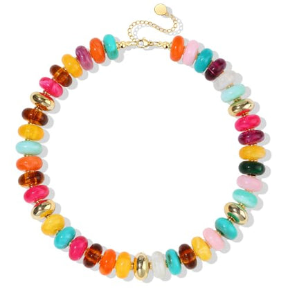 FIRAZIO Colorful Chunky Beaded Necklaces for Women | Trendy Statement Necklace Choker Necklace Boho Summer Beach Vacation Jewelry Gift - color: Colorful Beaded - 1