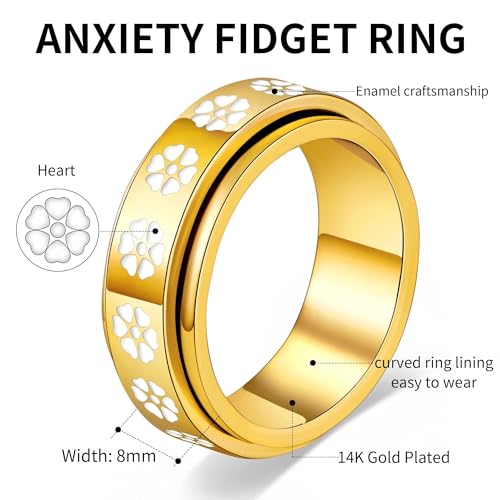 Fidget Anxiety Rings for Women 14K Gold Silver Plated Spinner Band Ring 8mm Thick Stainless Steel Statement Rings Jewelry Gifts Size 6-10 - color: Gold-Heart