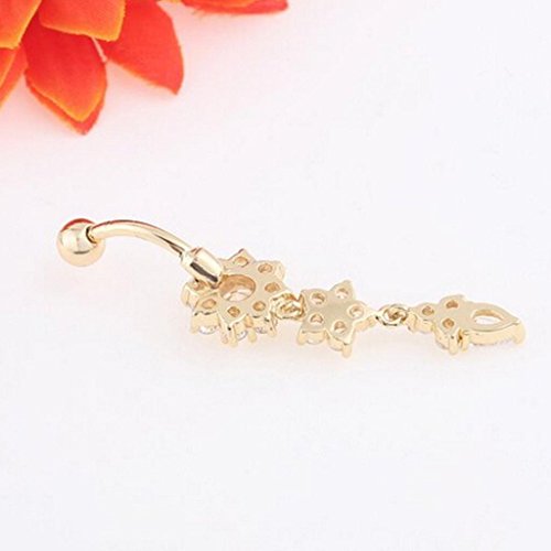 Start Crystal Rhinestone Ring Body Dangle Ball Belly Button Navel Ring (Silver)
