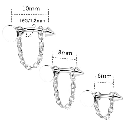 3 Pcs 316L Stainless Steel 16G Tragus Helix Rook Piercing Jewelry with Chain, Cartilage Earrings for Women, Belly Button Ring Vertical Labret Lip Piercing Jewelry - color: Silver, size: Disc