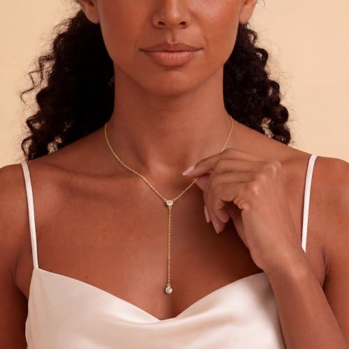 Tewiky Dainty 14k Gold Plated/Silver Cubic Zirconia Necklaces for Women | Simple CZ Jewelry Necklaces Trendy Gifts - color: Gold Y CZ