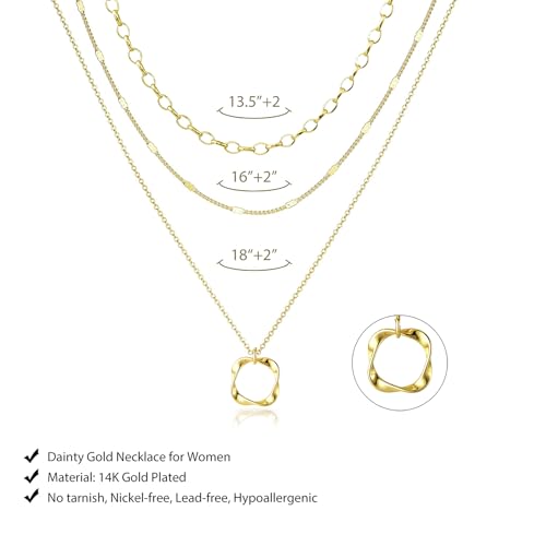 OGD Layered CZ Rondelle Pendant Necklaces for Women, 14K Gold Plated Trendy Mariner Chain Dainty Circle Rondelle Pendant Choker Necklace for Women Two-Toned Cubic Zirconia Gold Necklace - color: Gold Circle Layered-3PCS