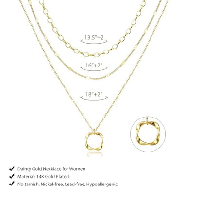 OGD Layered CZ Rondelle Pendant Necklaces for Women, 14K Gold Plated Trendy Mariner Chain Dainty Circle Rondelle Pendant Choker Necklace for Women Two-Toned Cubic Zirconia Gold Necklace - color: Gold Circle Layered-3PCS