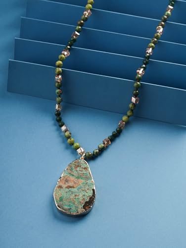 MINACHI Handmade Agate Pebble Pendant with Crystal Beads, Random Stone Shape, Vintage Women's Jewelry - style: Necklace NECK.007