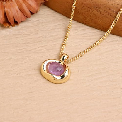 Jean Beau Gold Stone Pendant Necklaces for Women, Chunky Gemstone Dangle Necklace Wedding Prom Fashion Jewelry Gift - color: Amethyst Purple