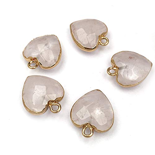 QSLLER 8 PCS Heart Shaped Natural Stone Pendants Healing Chakra Reiki Love Stone Charm Bulk for Jewelry Making - color: Rose Quzrtz