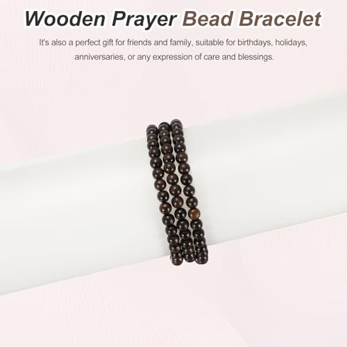 MECCANIXITY Prayer Beads Bracelet, Natural Wooden Bead Mala Bracelets Link Wrist Men Women Beaded Stretch Crafts Bangle - color: Greywood Color