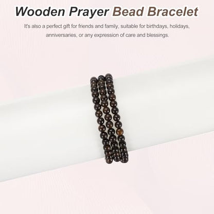 MECCANIXITY Prayer Beads Bracelet, Natural Wooden Bead Mala Bracelets Link Wrist Men Women Beaded Stretch Crafts Bangle - color: Greywood Color