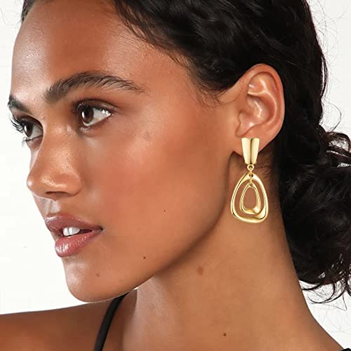 Matte Gold Silver Large Clip On Earrings for Women Statement Earrings - color: Color A