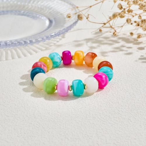 Bead Bracelet for Women Vibrant Color Resin Beads Bracelets Elastic Stretch Chunky Bracelet Boho Summer Beach Vacation Jewelry - color: Color 1