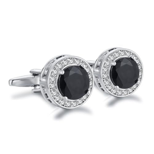Crystal Cufflinks for Men CZ Cuff Links Sparkle Diamond Gold Ornate Cufflinks for Wedding Groom Best Man - style: Black