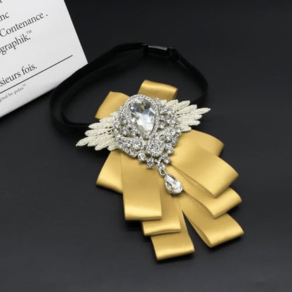 Big Rhinestone Bow Ties，Bowtie Pre-Tied Bowties Men Women | Suit for tuxedo party wedding - color: Gold