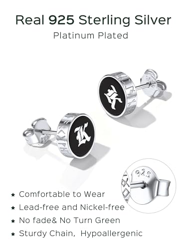 ChicSilver 925 Sterling Silver Viking Rune Natural Black Onyx Stud Earrings For Women Men - style: A: Side Runes-Silver-Engraving