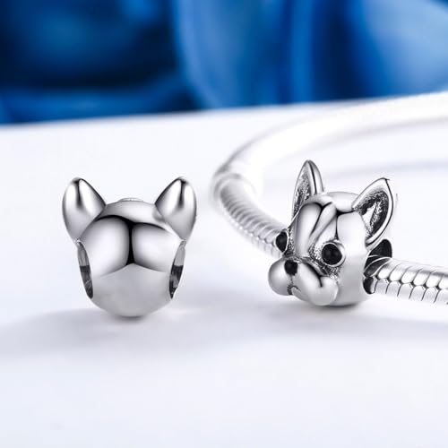 BISAER 925 Sterling Silver Charms for Bracelets Cat Dog Sloth Animal Beads Butterfly Fairy Heart Dangle Pendant Charms - color: Dog