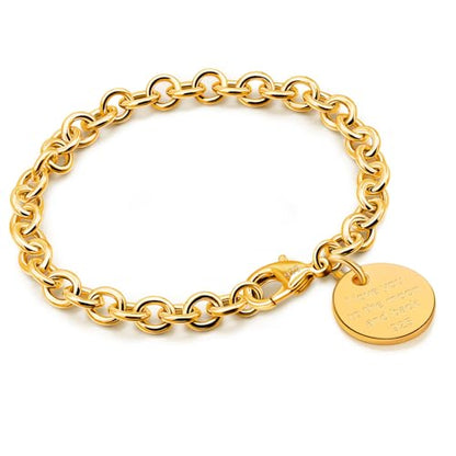 Dankadi Women 925 Sterling Silver Round Cable Wire Link Bracelet Charm Heart-Bell-Square-Circle Pendant Chain Bangle Fine Jewelry Gift For Wife Her - color: 6MM Gold Round Pendant, size: 5.9 in
