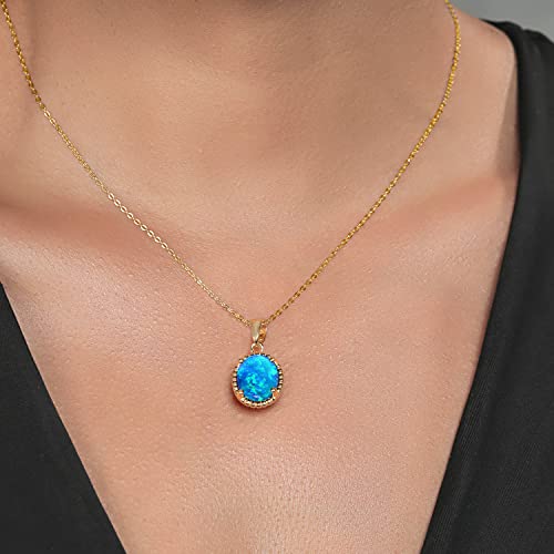 Gem Stone King 11X9MM Oval Gemstone Birthstone Pendant Necklace | 925 Sterling Silver | Solitaire Necklace For Women | With 18 Inch Chain | Fine Jewelry Gifts for Mom Women Wife Her - color: Blue Opal-October