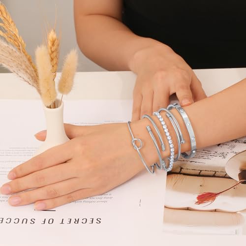 18 K Gold Plated Love Bangle Bracelet Stack Cuff Jewelry for Women Jewelry Set for Women Gift with Box - style: style26