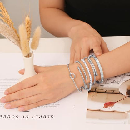 18 K Gold Plated Love Bangle Bracelet Stack Cuff Jewelry for Women Jewelry Set for Women Gift with Box - style: style26
