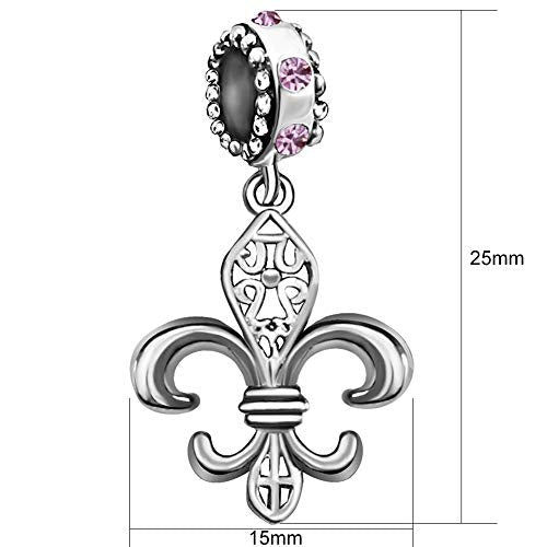 Fleur De Lis Flower Charm Dangle Birthstone Womens Beads Charm for Bracelets Father Daughter Mother Son Wife Jewelry - color: Purple