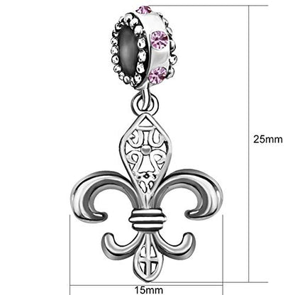Fleur De Lis Flower Charm Dangle Birthstone Womens Beads Charm for Bracelets Father Daughter Mother Son Wife Jewelry - color: Purple