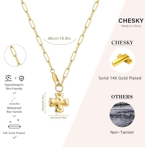 CHESKY Cross Necklace for Women, 14K Gold/Silver Plated Paperclip Necklace | Chunky Cross Necklace, Statement Pendant Charm Necklace, Gold Jewelry for Women, Fashion Accessories - color: Gold