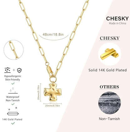 CHESKY Cross Necklace for Women, 14K Gold/Silver Plated Paperclip Necklace | Chunky Cross Necklace, Statement Pendant Charm Necklace, Gold Jewelry for Women, Fashion Accessories - color: Gold