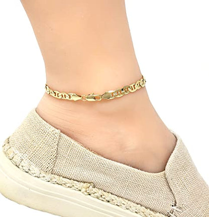 Gold Electroplated Anklet, Made in Korea - style: Concave Mariner Chain
