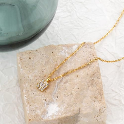 Tewiky Pendant Necklace for Women 14k Gold Plated Chain Choker Necklaces | Dainty Necklaces,Aesthetic Simple Necklace,Jewelry Gifts for Women - color: cz pendant gold
