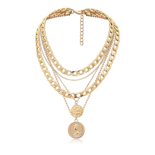 Boho Coin Charm Necklace for Women Layered Gold Coin Beaded Pendant Necklace Pirate Necklace Chunky Coins Tassel Ethnic Gypsy Costume Accessories - style: C