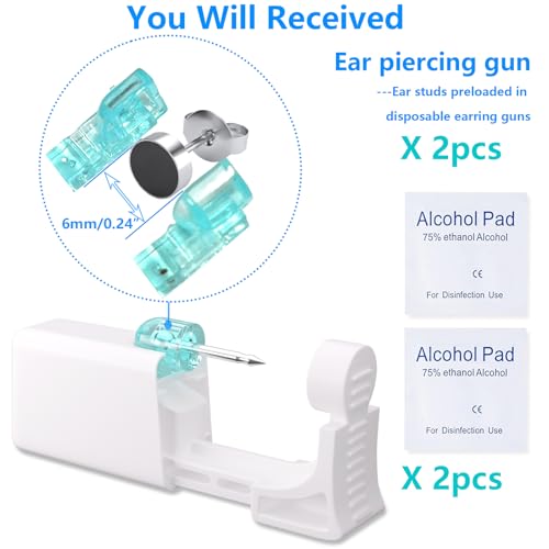 Ear Piercing Kit - Disposable Piercing Gun Preloaded with Different Style 6 mm Studs, at Home Self Piercer Kit (Cool Black) - color: Cool Black