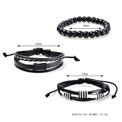 Fashion Retro Leather Bracelet, Stylish Classic Braided Bracelet for Women, Cuff Wrap Bracelet for Men, Black