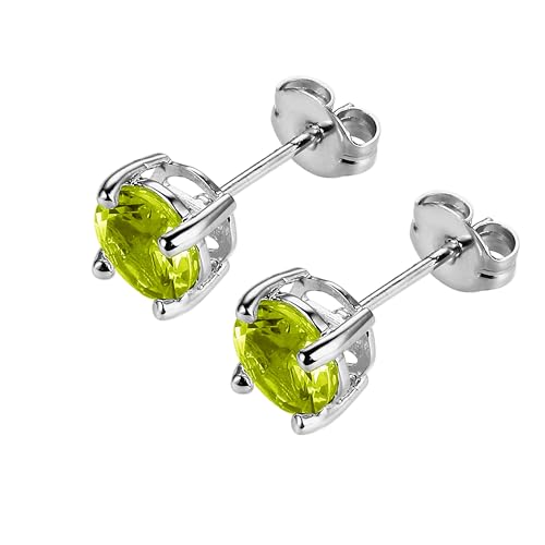 Amazon Essentials Sterling Silver Round Birthstone Stud Earrings - color: Green Peridot, August
