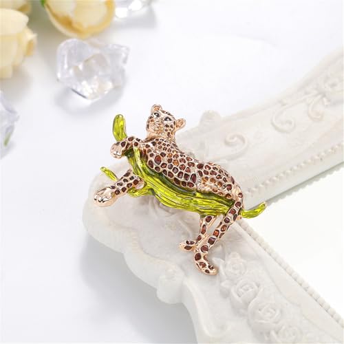 Luxury Crystal Tiger Brooch Pins for Women Men Vintage Gold-Tone Climbing Black Spots Leopard Brooch Fashion Panther Cougar Pin Suit Jackets Coat Animal Jewelry Gift - style: Gold Cheetah