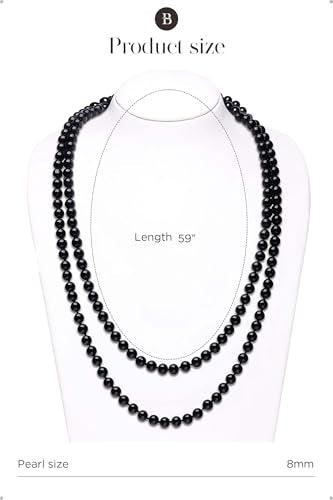 BABEYOND Long Pearl Necklace Faux Pearls Necklace Set Beaded Long Pearls Necklace 1920s Gatsby Costume Jewelry - color: Black